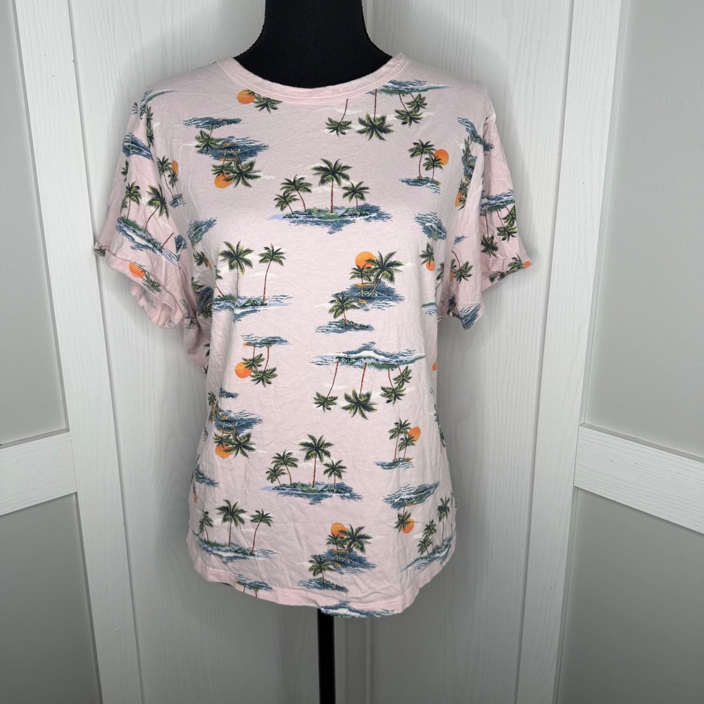 Old Navy Everywear T-Shirt Womens XXL Pink Tropical Palm Tree Print Cotton Tee